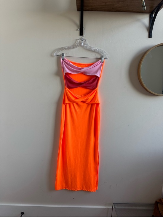 Dresses & Skirts - Neon Orange Cutout Maxi Dress with Pink and Fuchsia Accents